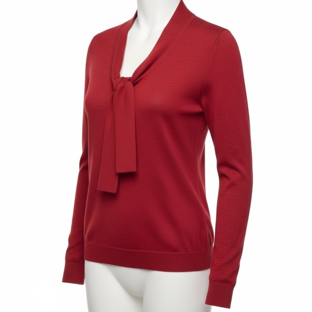 Talbots Petites Cranberry Red Cotton Blend Tie-Neck Sweater Size P